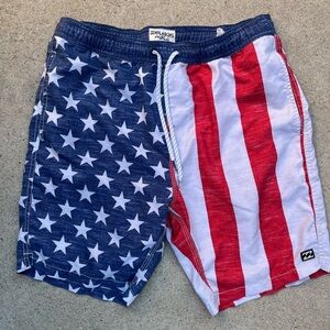 Men's Billabong Shorts Multicolor USA Flag 32 Board Layback Pocket Surf Beach 1A
